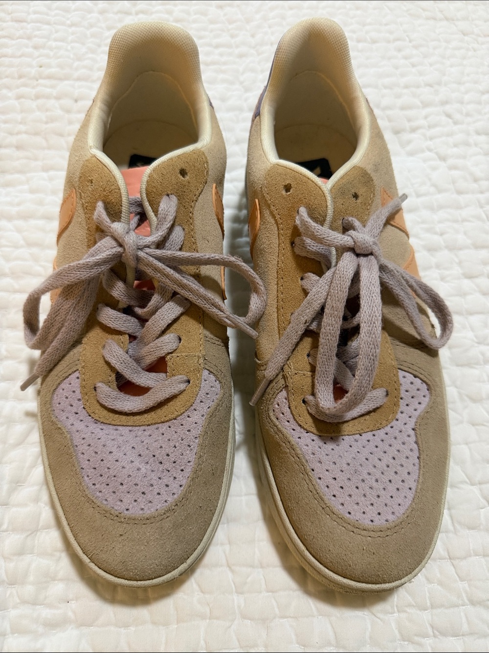 Veja Taupe Suede Sneakers with Lilac and Peach Details